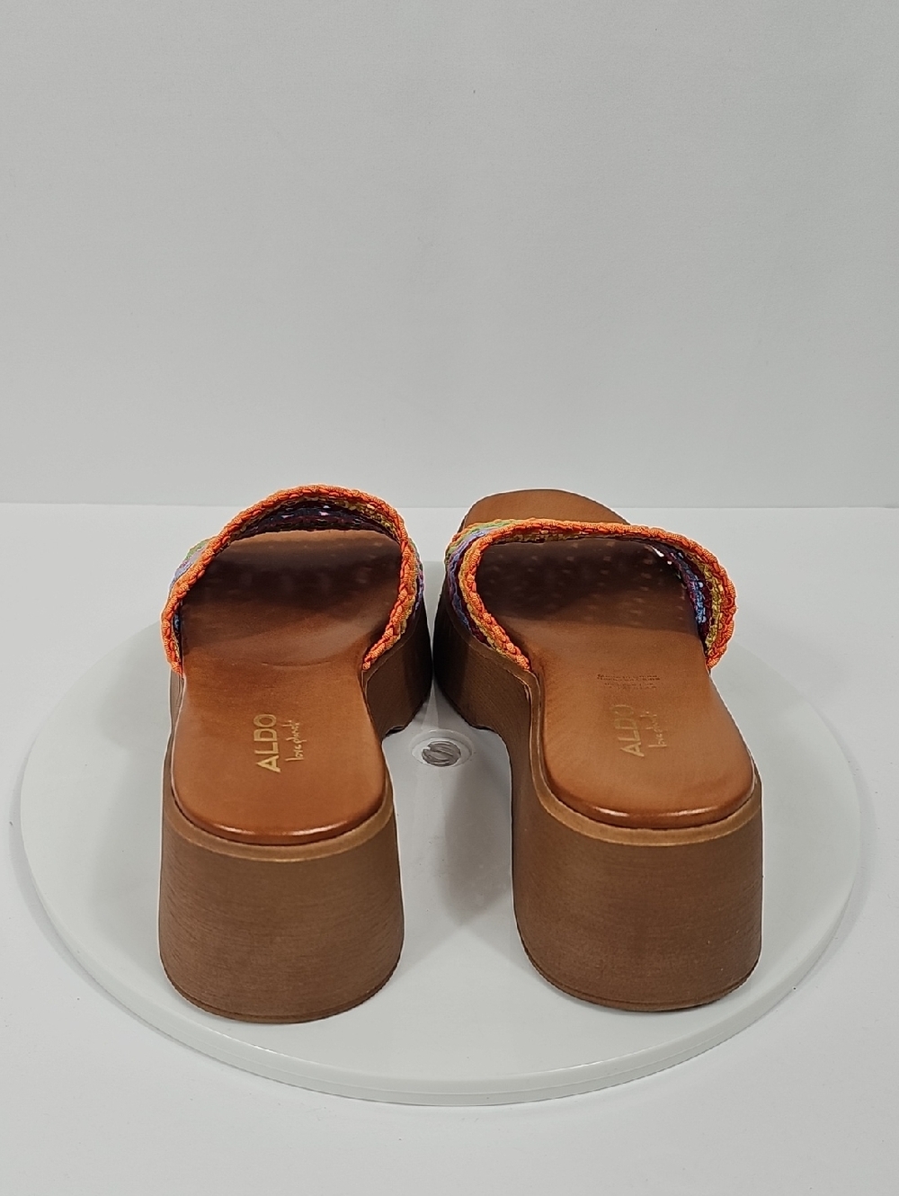 NIB Aldo Yassu Rainbow Crochet Platform Slide Sandals Crochet Multicolor Brown 7 - Picture 7 of 13